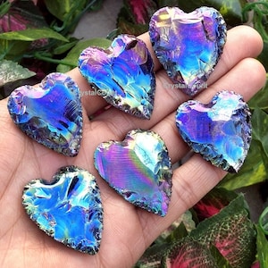Obsidian Titanium Coated Aura Crystal Healing Stone Obsidian Heart Carving Stone Crescent Heart Obsidian Crystal Metaphysical Glass Gemstone