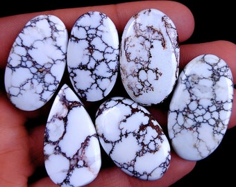 Natural Wild Horse Magnesite Turquoise Cabochon Lot White Magnesite Jasper Polished Crystal Flat Back Semi-Precious Stones Jewelry Making