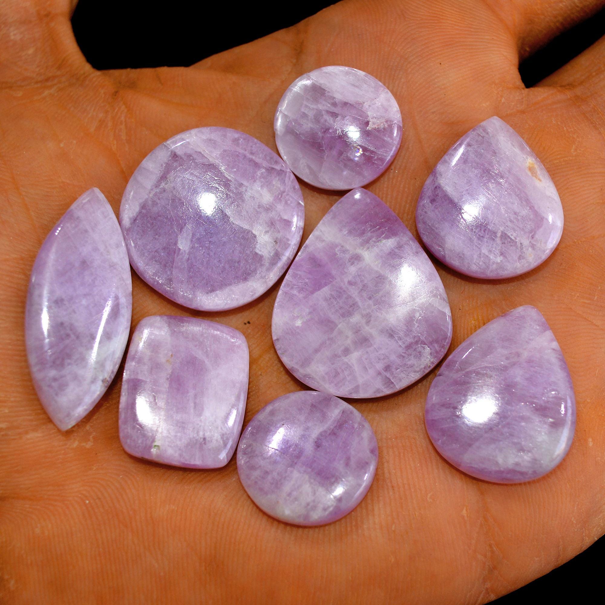 8pcs 163cts Natural Pink Kunzite Cabochon Loose Gemstone Silver