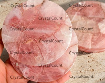 Handmade Natural Rose Quartz Epoxy Resin Coaster 4 Inch Round Gemstone ,Pink Natural Stone Coaster, Epoxy Resin Coaster ,Home Crystal Decor