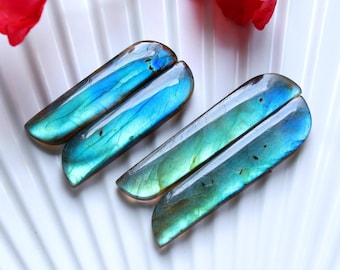 2 paia di cabochon di labradorite naturale da 90 carati per orecchini, cabochon di pietra preziosa di labradorite per orecchini da donna, 50x10 38 x 10 mm #15791