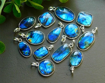 13 pezzi 214 carati di pietra preziosa naturale di labradorite ciondoli placcati in argento, cristalli semipreziosi multi fuoco fatti a mano 19x33-13 x 26 mm #12440