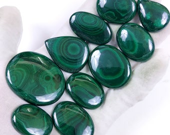 Natural Malachite Gemstone Cabochon Back Unpolished Green Loose Gemstone For Crystal Healing Handmade Wire Wrapped Pendant Gift For Her