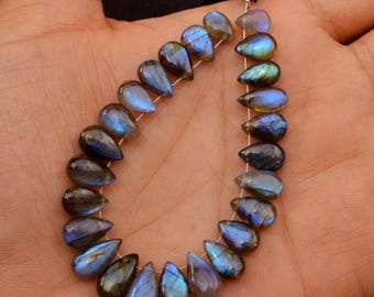 25 Pcs 64 Cts Natural Labradorite Drop Beads, Side Drilled Briolette Gemstone 10x5 5x4mm #18569
