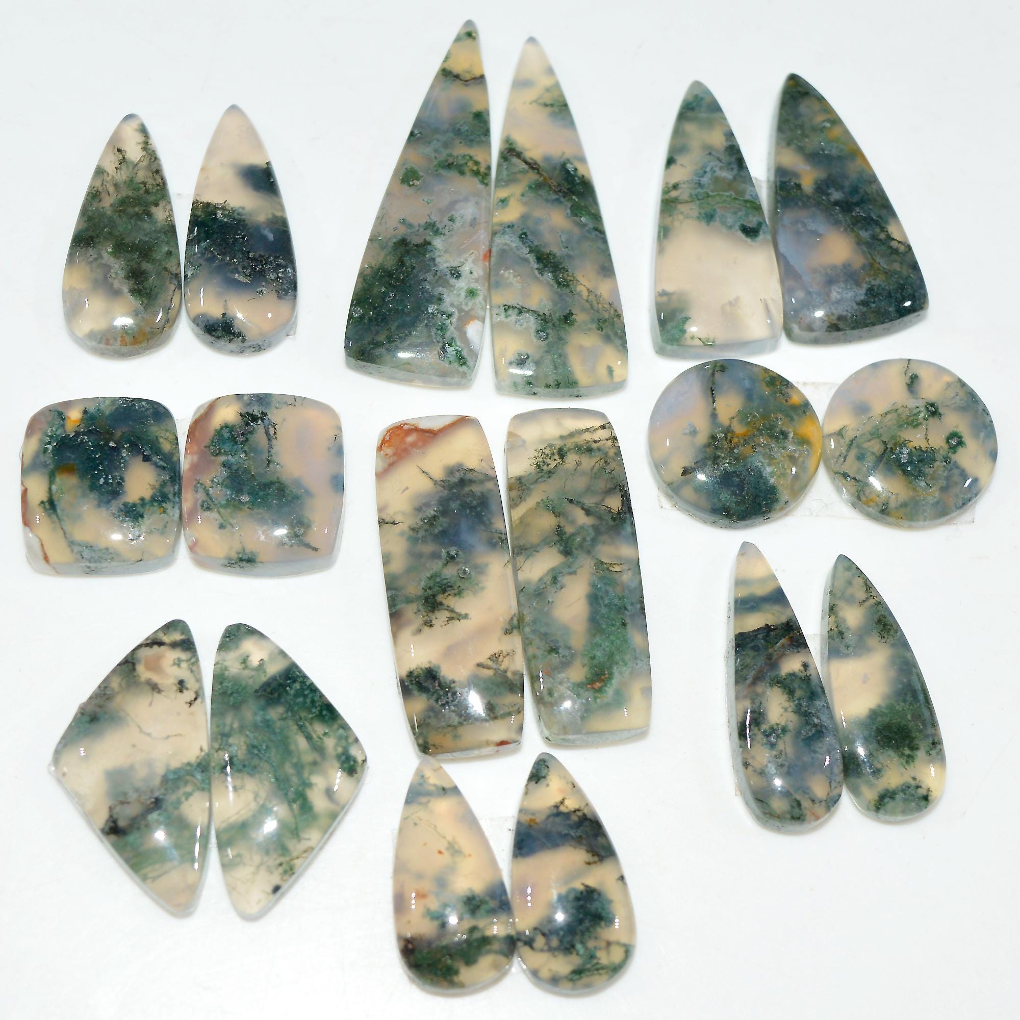 9 Pairs 171 Cts Natural Green Moss Agate Cabochon Gemstone Pair