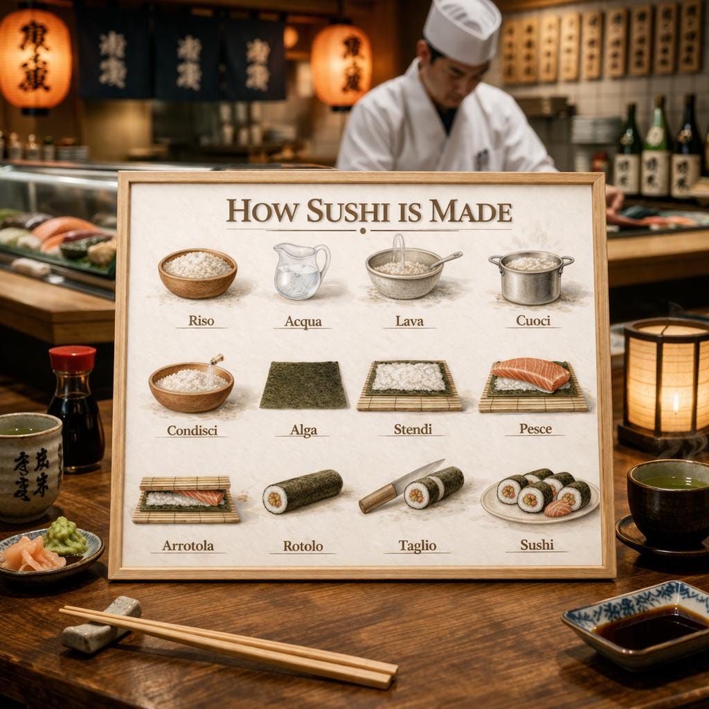 How Sushi is Made Poster Printable | Japanese Kitchen Decor | Sushi ...