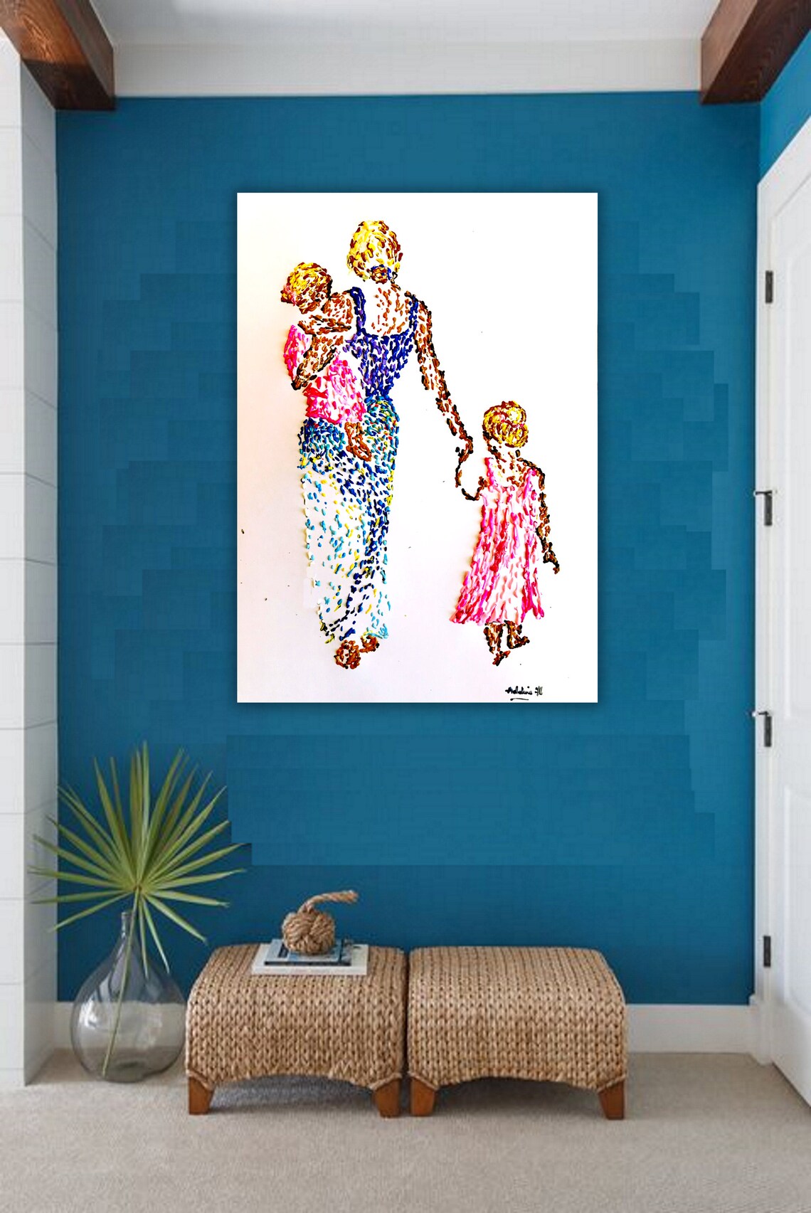 Mother and Daughters Oil Original painting on canvas Family Etsy