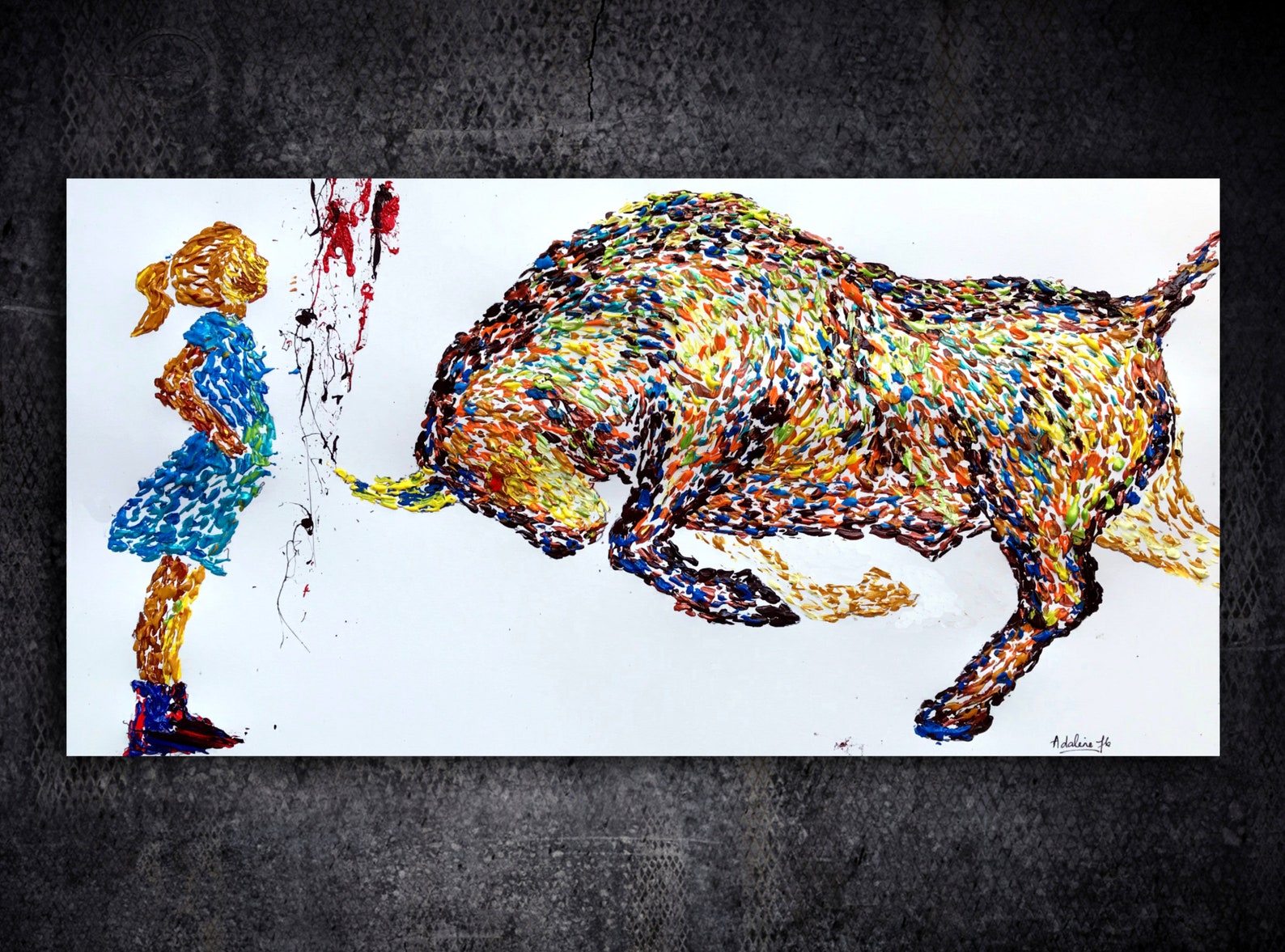 Fearless Girl painting living room Bull vs Girl Stock market | Etsy