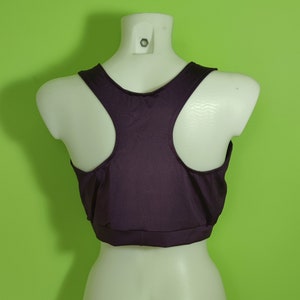 READY MADE - Racer back  Crop Top in plain plum lycra, UK18 / US16 / EU46, Pole dance top, Dance, Rave, Club