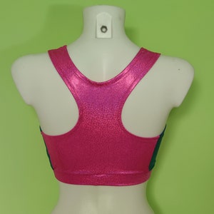 READY MADE - Racer back  Crop Top in Mystique pink and turquoise, UK10 / US8 / EU38, Pole dance top, Dance, Rave, Club