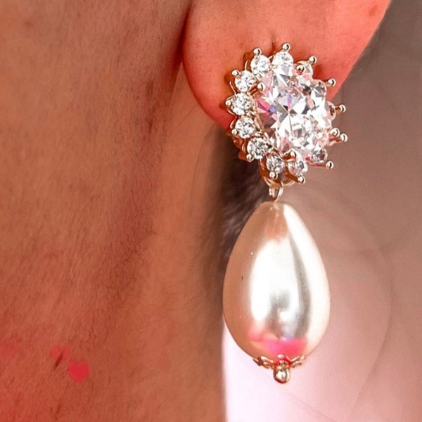 Orecchini Pendenti Donna In Argento Sterling 925 Con Perle A Goccia - Ganci A Perno - Stile Vintage