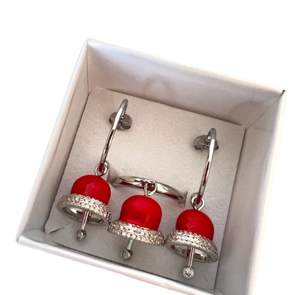 Valentine’s day Gift set - set regalo San Valentino - Orecchini e anello rossi romantici con campanella