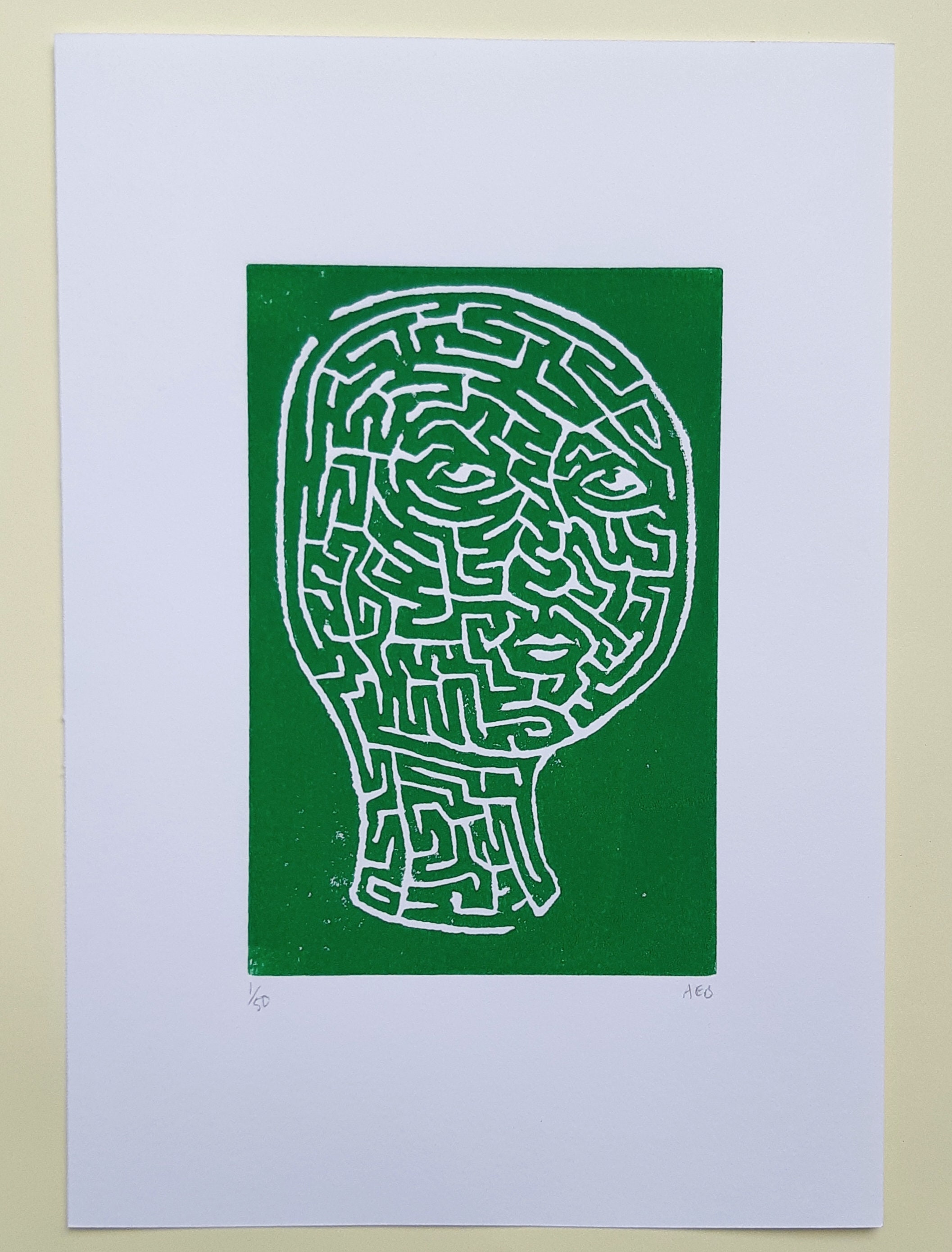 Maze Face Linocut Print -  Australia