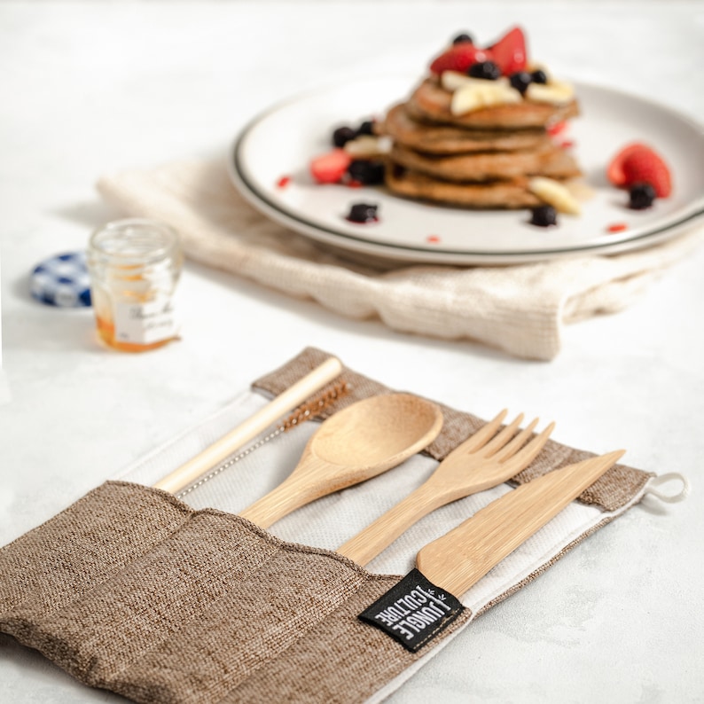 Bamboo Cutlery Set Zero Waste Reusable Utensil Kit Eco Friendly Gifts Portable Flatware Knife Fork Spoon Bamboo Straw & Bag