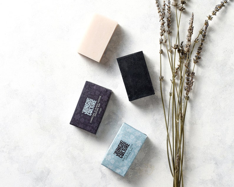 Natural Shaving Soap Bars Vegan Friendly Mint & Aloe Vera Charcoal and Black Pepper Zero Waste Artisan Shave Bar