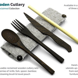 Reusable Travel Cutlery Set Bamboo Utensils Knife Fork Spoon Straw Picnic Lunch Flatware Jungle Culture