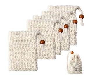 Sisal Soap Bag • Mesh Soap Saver Pouch • Soft Exfoliating Soap Holder w/ Drawstring