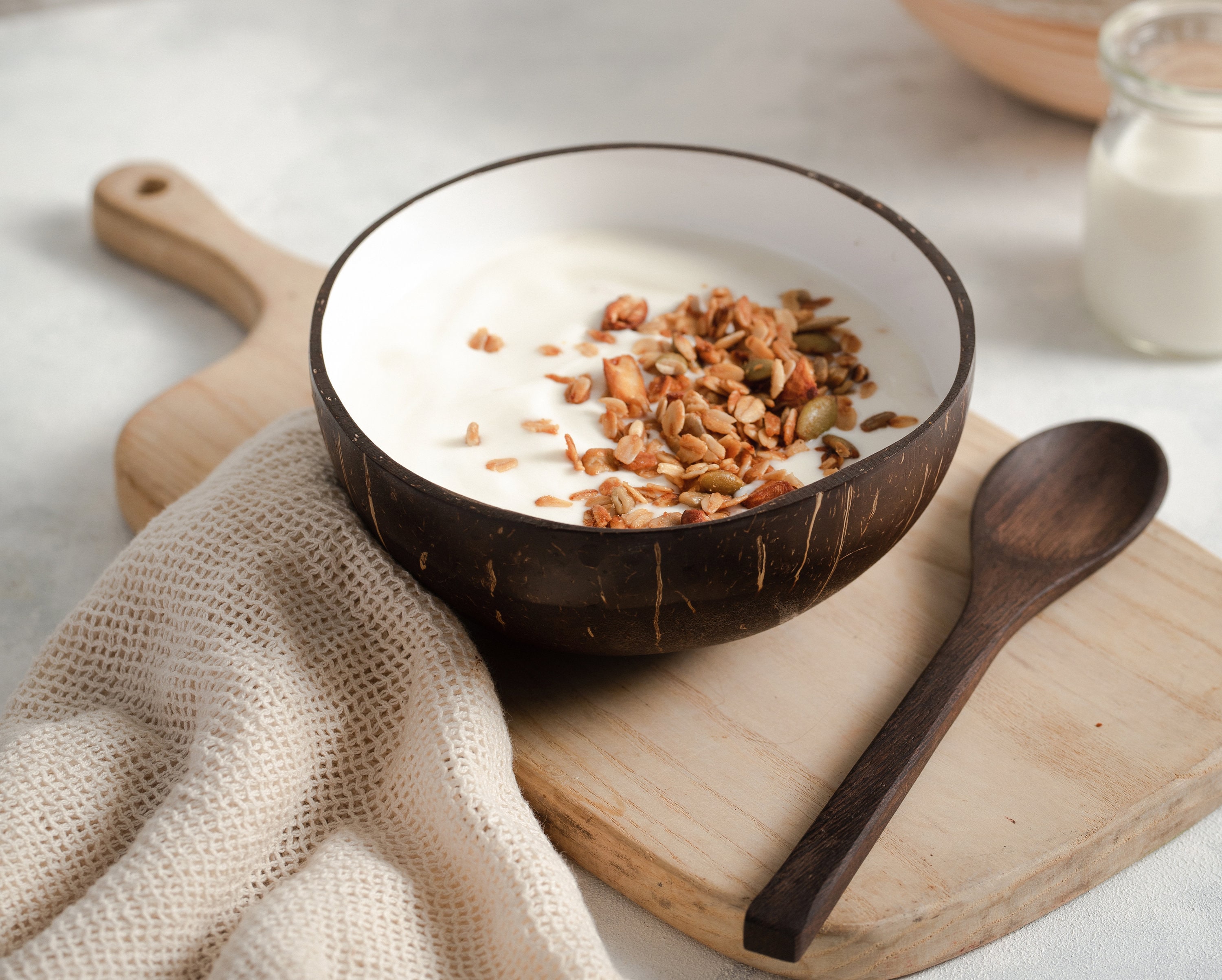 Natural Coconut Bowls & Spoons | Organic Coco Shell Bowl Set + Bamboo…