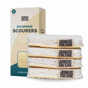 Natural Dish Sponges | Eco-Friendly Reusable Sponges for Kitchen | Biodegradable, Plastic-Free Cleaning Set (4x Double Sided Sponges)