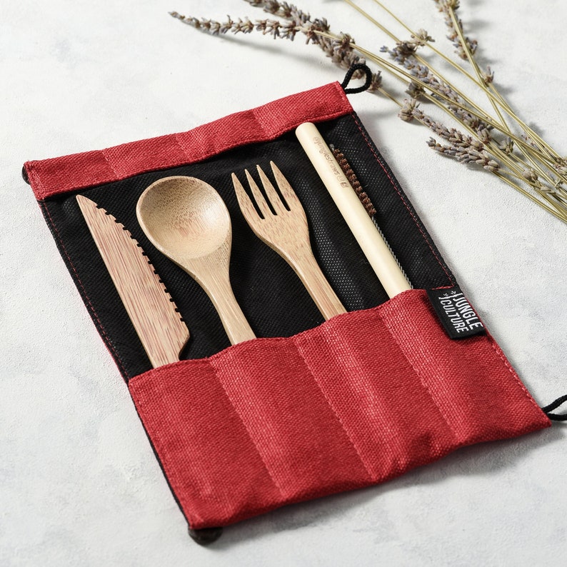 Bamboo Cutlery Set Zero Waste Reusable Utensil Kit Eco Friendly Gifts Portable Flatware Knife Fork Spoon Bamboo Straw & Bag