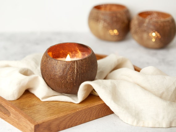 Coconut Bowl Candle Organic Soy Wax Candle Natural Scented Coco