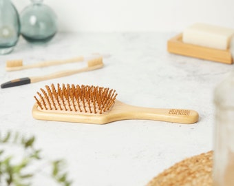 Bamboo Hair Brush • Wooden Paddle Brush • Wood Hairbrush with Soft Bristles • Massaging Brush for All Hair Types • Vegan Friendly Gift