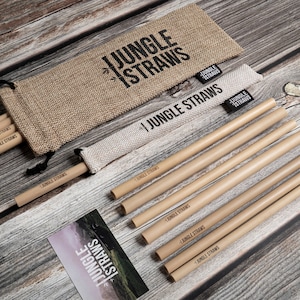 Reusable Bamboo Straws by Jungle Straws | Zero Waste Gift Set of 12 with Cleaning Brush, Bag & Sleeve | Natural Handmade Vegan Friendly