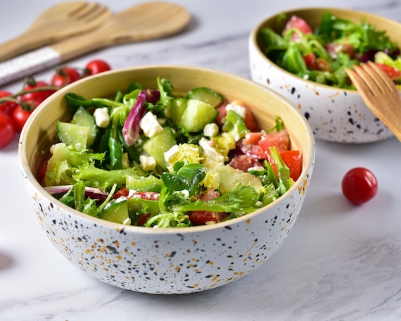Salad Bowl with Lid, Large Salad Bowl with Tongs, Bamboo Fiber