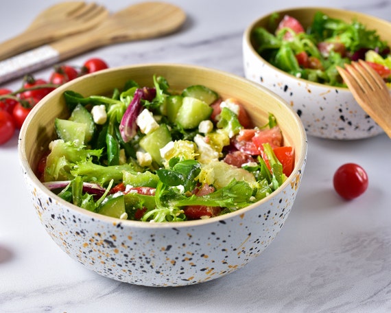 Salad Bowl with Lid, Large Salad Bowl with Tongs, Bamboo Fiber