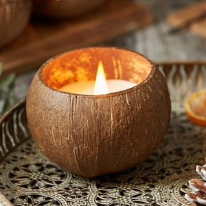 Eco Candle in a Coconut Shell • Natural Soy Wax • Eco Friendly Gift Organic Scented Candles • Luxurious & Relaxing Scents • Sustainable
