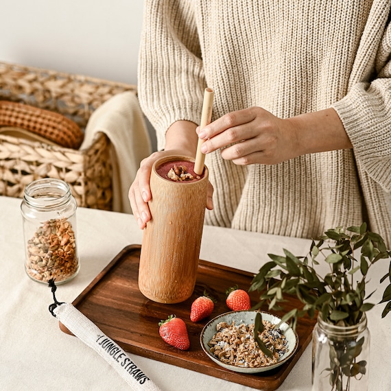 Natural Bamboo Drinking Cup Handmade Wooden Reusable Smoothie Cups Eco  Friendly Gifts Sustainable & Zero Waste 18cm 