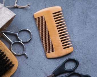 Beard Comb • Wooden Beard Grooming Brush in Soft Faux Leather Pouch • Moustache & Facial Hair Comb • Zero Waste Shaving