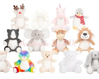 Personalised Teddy Soft Toy Plush Gift Toy Boys Girls Unicorn Bunny Owl Lion Giraffe New Baby Birthday Christmas Easter pageboy bridesmaid