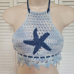 Halter Top. Crochet Top. Nautical Summer Top. Festival Top. Star Fish Crop Top. Boho Junior Top. READY TO SHIP. Light Blue Top.