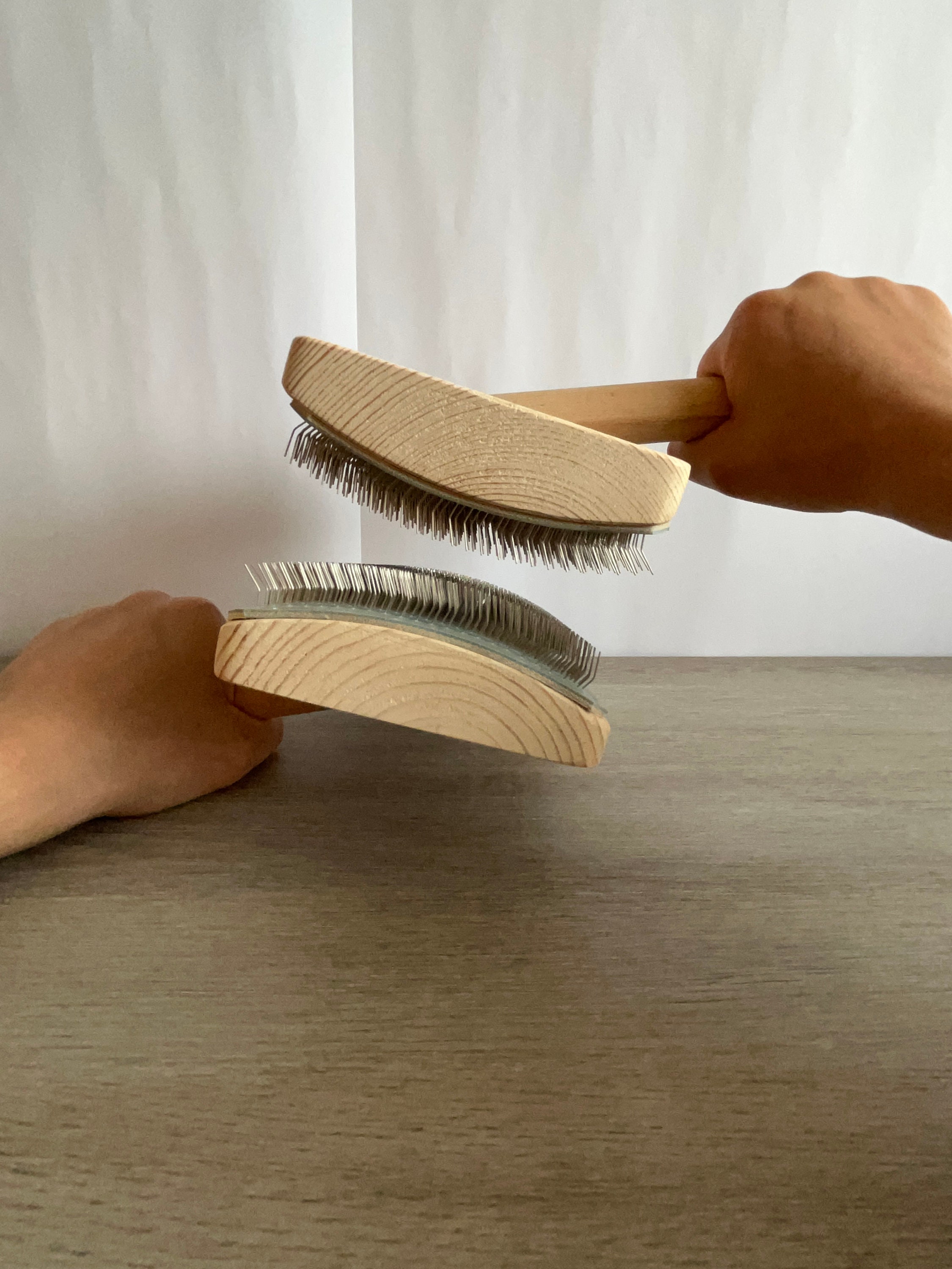 2 Spazzole Per Cardatura Lana - Pennelli Per Infeltrimento Ad Ago, Miscelazione Colori, Legno E Acciaio