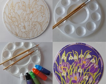 Kit de peinture sur soie/Kit de bricolage pour adulte/Kit attrape-soleil (crocus et perce-neige)