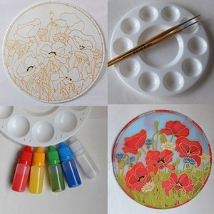 Kit de peinture sur soie/Kit de bricolage pour adulte/Kit attrape-soleil (pavot rouge sauvage)