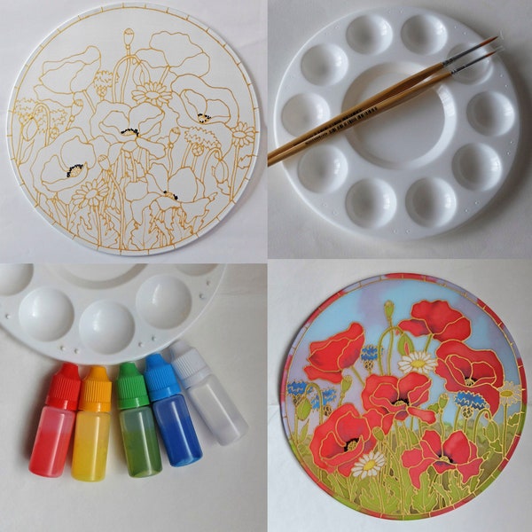 Silk Painting Kit/Adult Craft Kit/Suncatcher Kit (Wild Red Poppy)