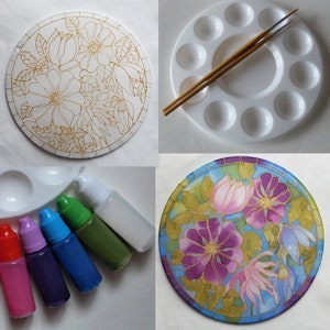 Silk Painting Kit/Adult Craft Kit/Suncatcher Kit (Clematis)