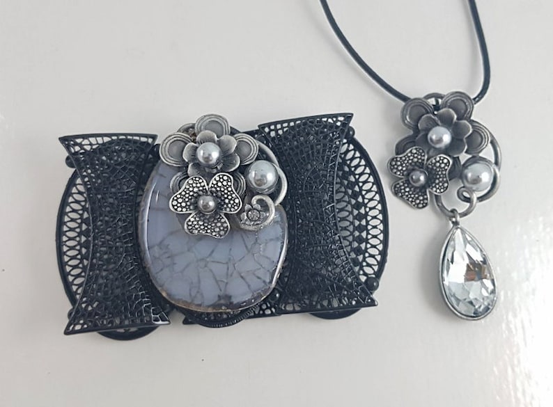 Flower Jewelry Vintage Style Jewelry Agate Jewelry Christmas Gift For Her Set Of 2 Agate Bracelet Victorian Jewelry Large Bracelet