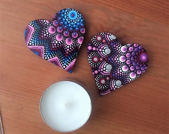 Heart magnet painted with a mandala dot painting motif, fridge magnet, gift for a birthday, for Santa Claus or for Christmas