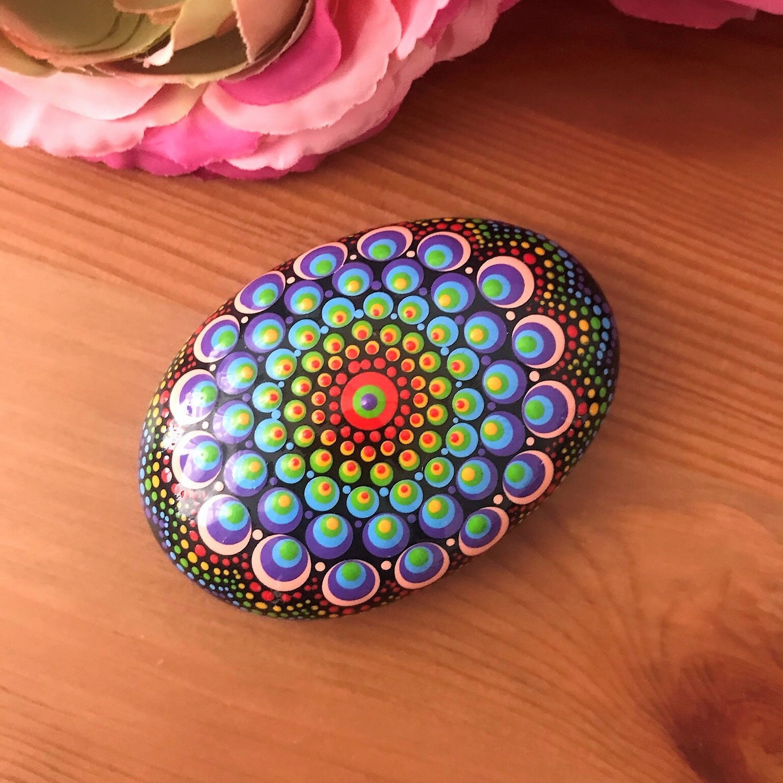 Hand-painted Stone in Mandala Dotart Design and Rainbow | Etsy