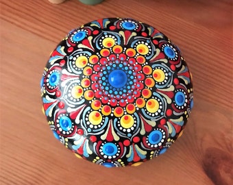 Mandala stone hand-painted in dot painting style, special gift idea for a birthday