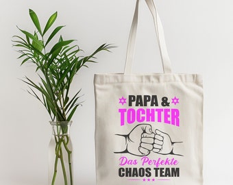 Papa & Tochter Chaos Team nachhaltige Stofftasche • Geschenk für Papa zum Vatertag • Jutebeutel Sprüche Tochter • Geburtstagsgeschenk