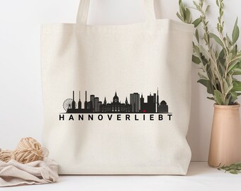 Jute bag Skyline Hannover and Hannover in love • Gift for Dad Organic shopping bag • Skyline Hannover gift idea bread bag Grandpa