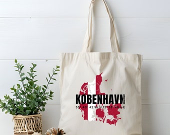 Copenhagen GPS data jute bag, Kobenhavn shopping bag city trip, Copenhagen gift idea travel, city trip gift dad