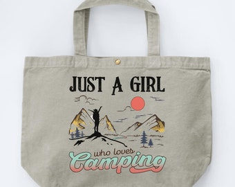 Just a girl who loves camping bag, gift for girlfriend, birthday gift for mom, bread bag for the caravan, holiday gift idea