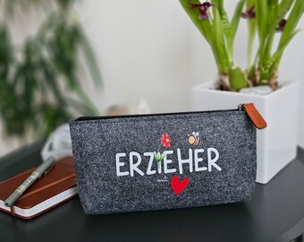 Educator gift for kindergarten farewell, educator felt pencil case in gray and black, practical gift idea pen case educator