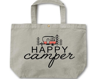 Tasche Happy Camper Canvas Shopper Vanlife Freunde, Geschenk für Camper, Geburtstagsgeschenk Papa, Brötchenbeutel für den Campingwagen