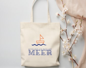 no time, I have to go to the sea - sustainable organic jute bag personalized, boat bag for sailors, gift for dad, carrier bag for grandpa